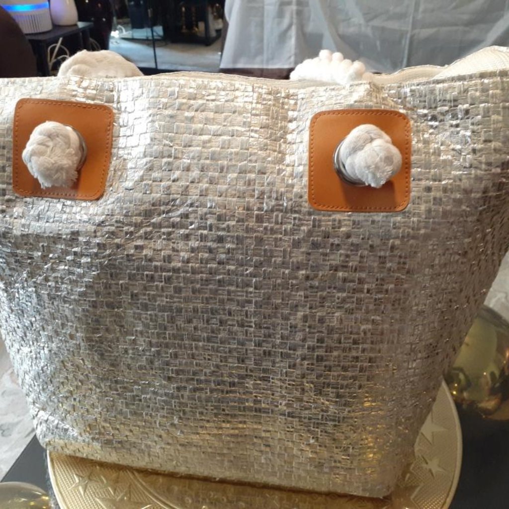 Womens Large Handbag Silver Tote Preowned